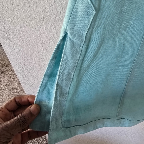 Malvin Embellished Linen Tunic Blouse Women Sz S Blue Side Slit Laggenlook - Picture 5 of 11